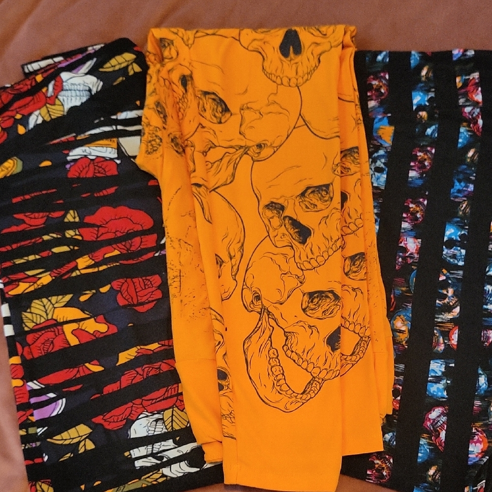LuLaRoe Colorful Skull and Floral Leggings (3 Pairs)